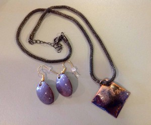 Purple Copper Necklace & Earring Set - Original Torch Fired Jewelry (One of a Kind) :: $60 +shipping
