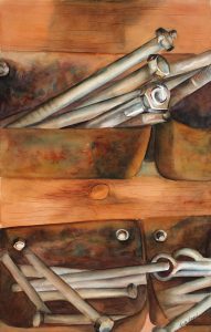 Nuts and Bolts – 31″ x 25″ Original Framed Watercolor :: $850